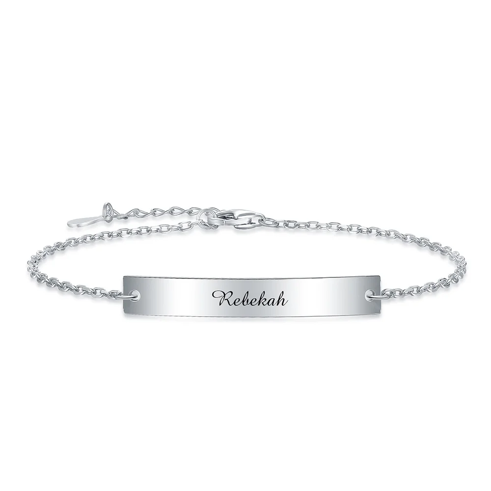 925 Sterling Silver Personalized Custom Engraved Name Delicate Friendship Bracelet, Minimalise Jewelry Gifts for Women Girls