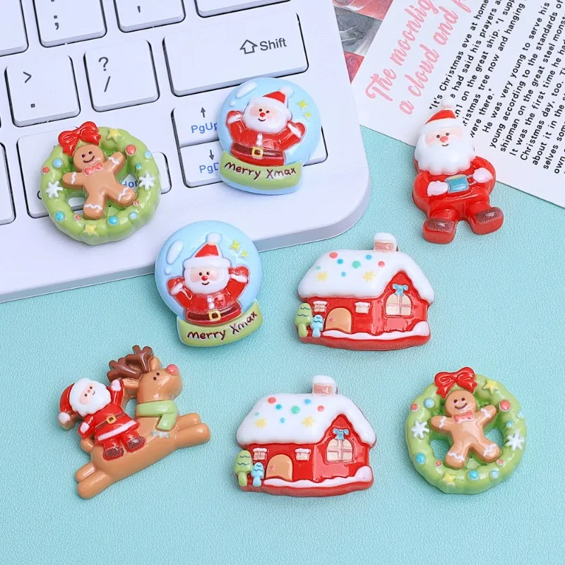 5 قطعة عيد الميلاد الراتنج فلاتباك سانتا كلوز الرنة الزنجبيل رجل DIY بها بنفسك سكرابوكينغ إكسسوارات الشعر الحرفية ديكور زينة عيد الميلاد #4