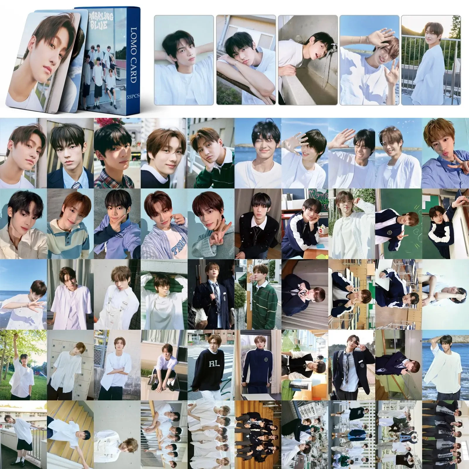 55Pcs/Set Kpop Idol TWS Lomo Cards Photocards New Album Sparkling Blue HD Print Card Poster Sticker Boy Group Fans Gifts