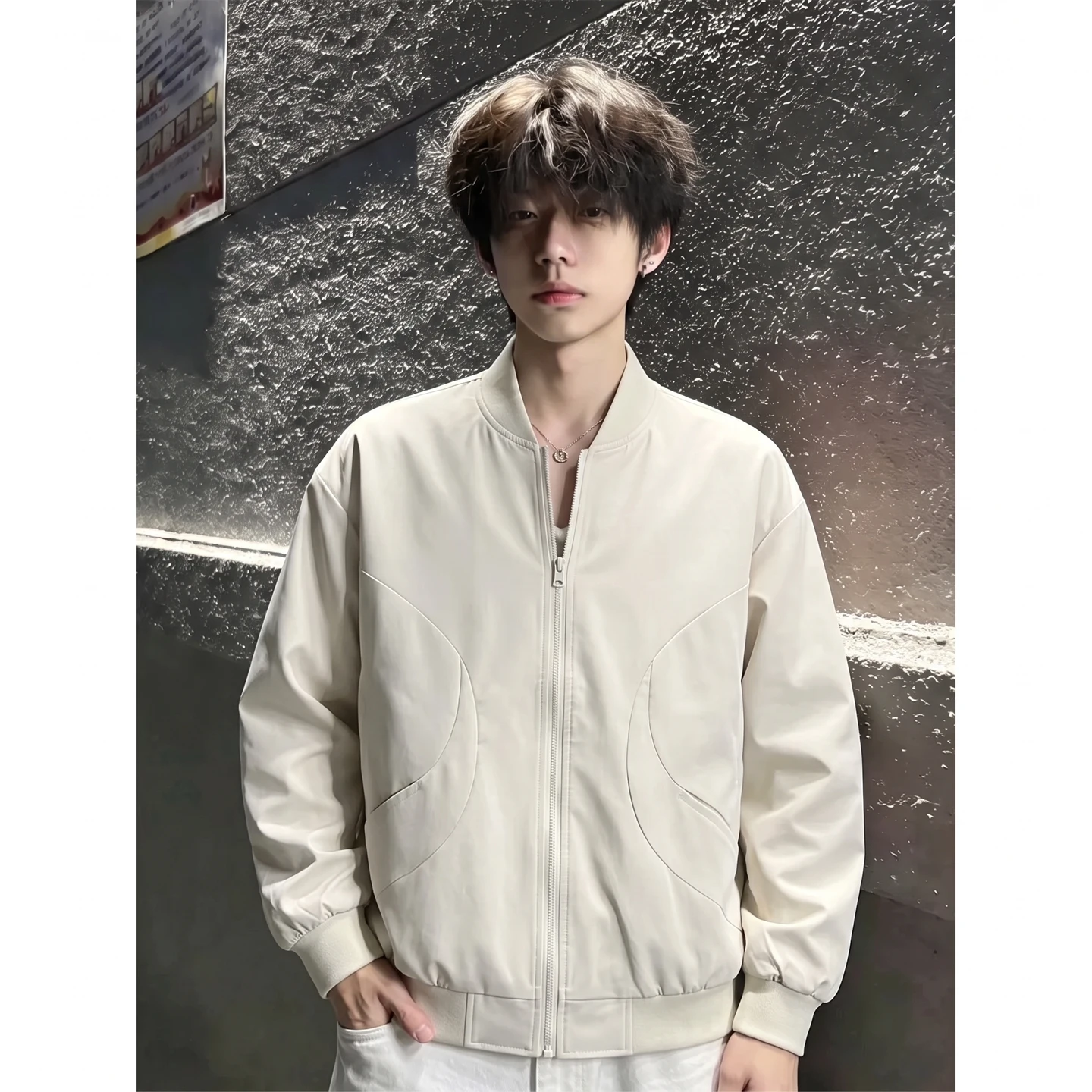Khaki Pilot Jacket Men's Short Baseball Style Summer Workwear Outerwear Cleanfit Trendy Brand Structured Baseball Uniform
