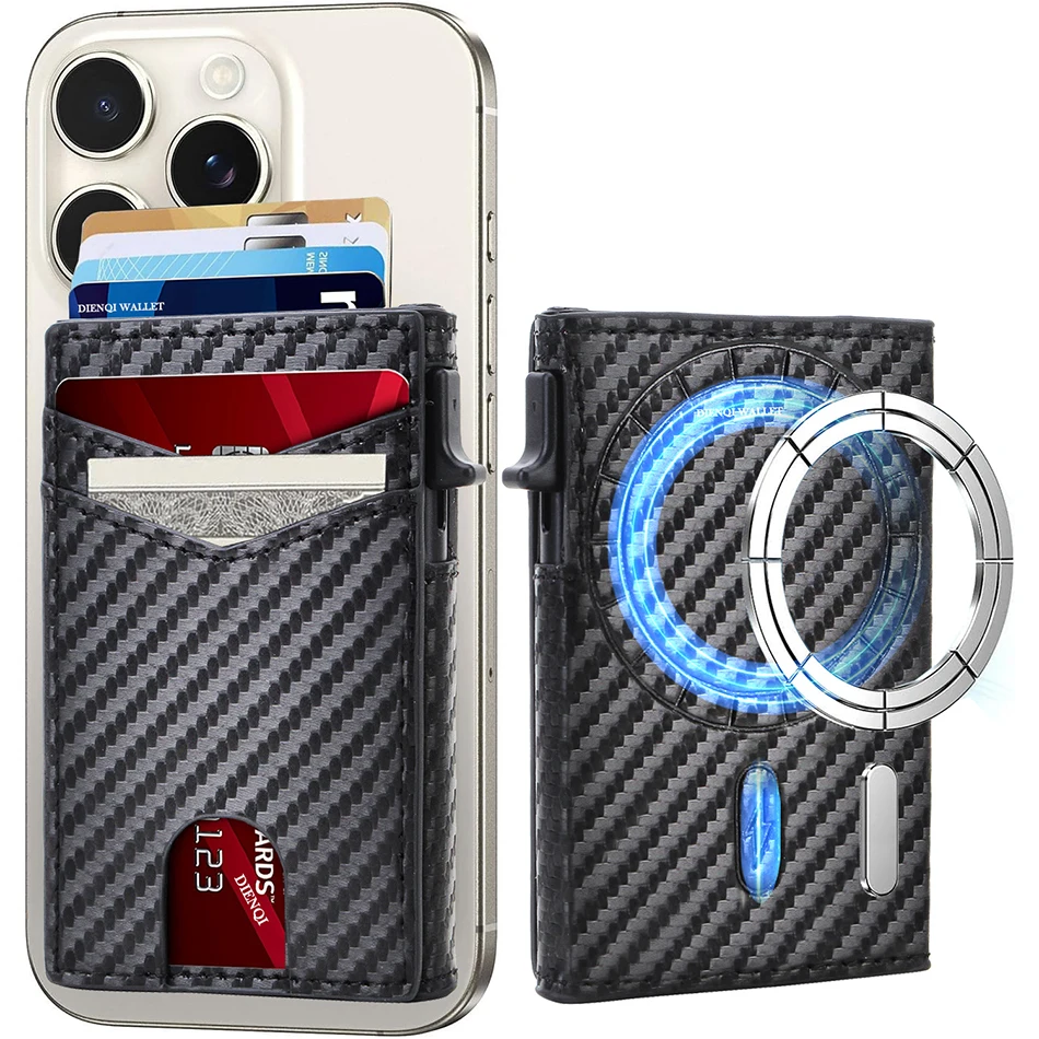 Magsafe Credit Card Holder Men Magnetic Wallets Rfid Blocking Carbon Bank Cardholder Case Wallet for IPhone 16 15 14 Pro Max