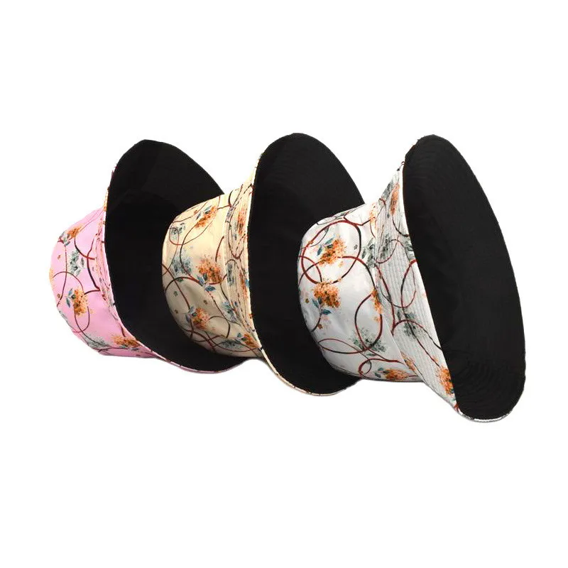 2024 Four Seasons Polyester Flower print Bucket Hat Fisherman Hat Outdoor Travel Sun Cap for  Women 12