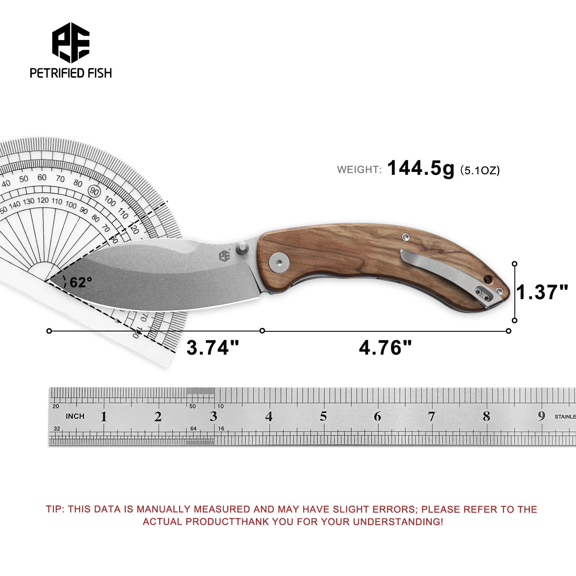 Coltello multiuso pieghevole Zonda Petrified Fish PFB06 per caccia Coltelli pieghevoli in acciaio 14C28N Multiutensile tattico da pesca resistente