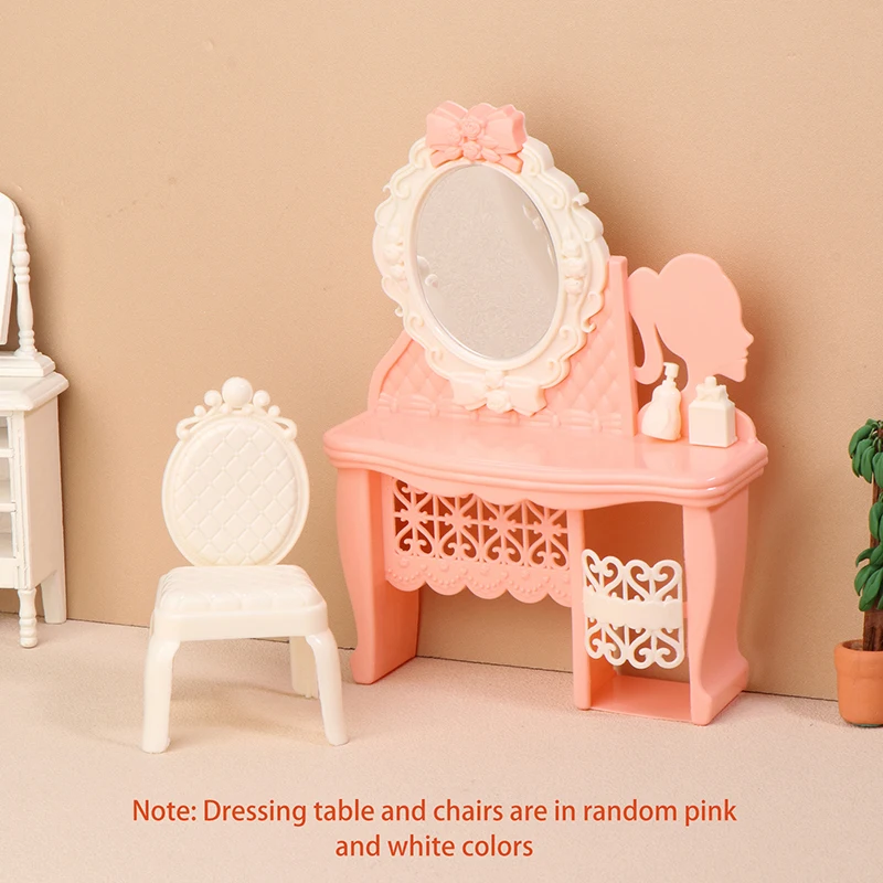 Tocador de simulación en miniatura para casa de muñecas, juego de mesa y sillas de maquillaje, muebles, modelo de decoración para el hogar, accesorios para casa de muñecas, 1:12