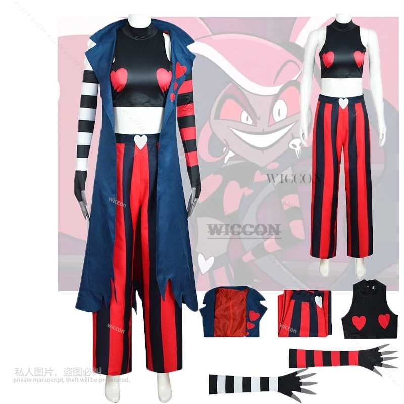 

Velvet Anime Hazbin Velvet Cosplay Hotel Costume Uniform Cosplay Fashion Sexy Red black Stripes Woman Halloween Party Cosplay