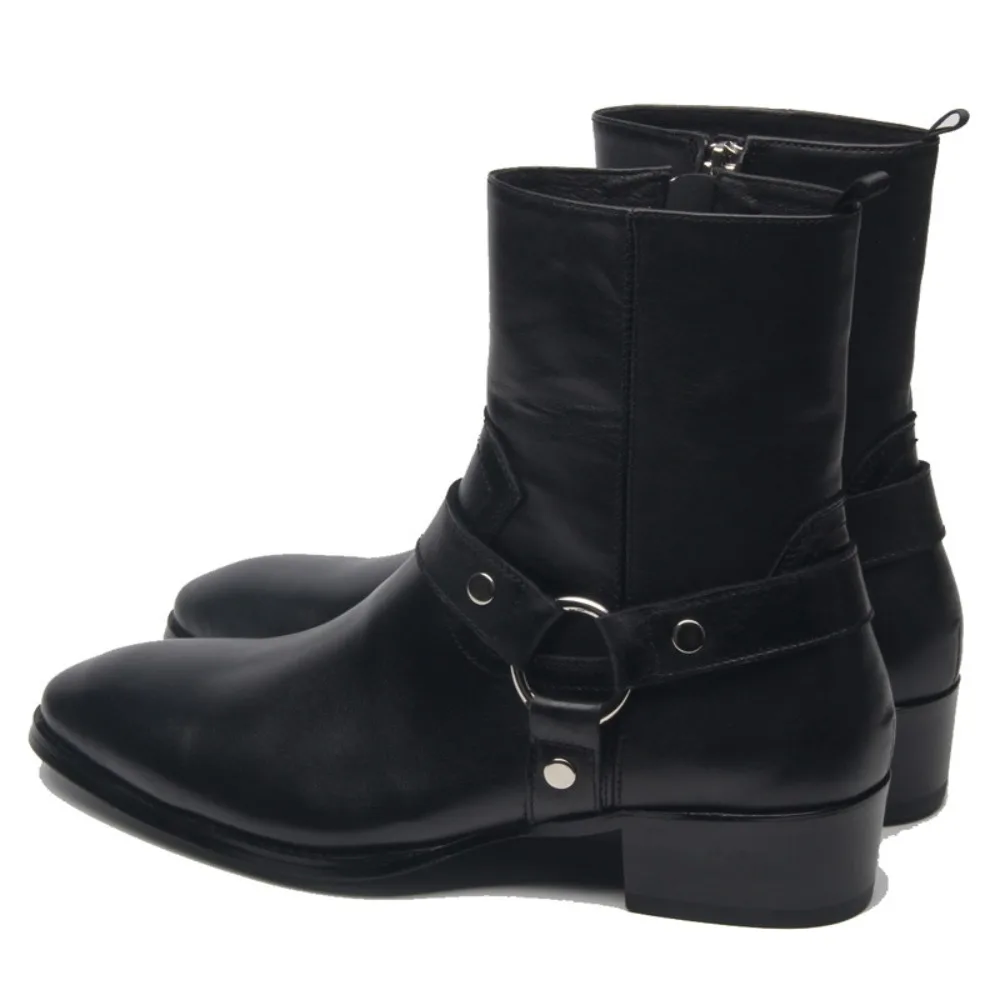 حجم 37 ~ 46 تشيلسي أحذية الرجال 2025 ماركة مريحة 5 سنتيمتر كعب أحذية رجالي موضة سلسلة معدنية جلد طبيعي الرجال الأحذية #3