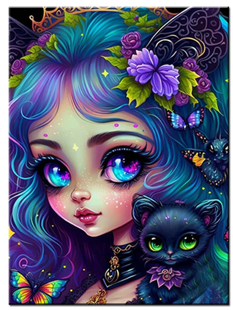 Cute Beautiful Big Eyes Girl 5D Diamond Painting Full Drill Embroidery Fantasy Cartoon Fairy Cross Stitch Rhinestone X1229