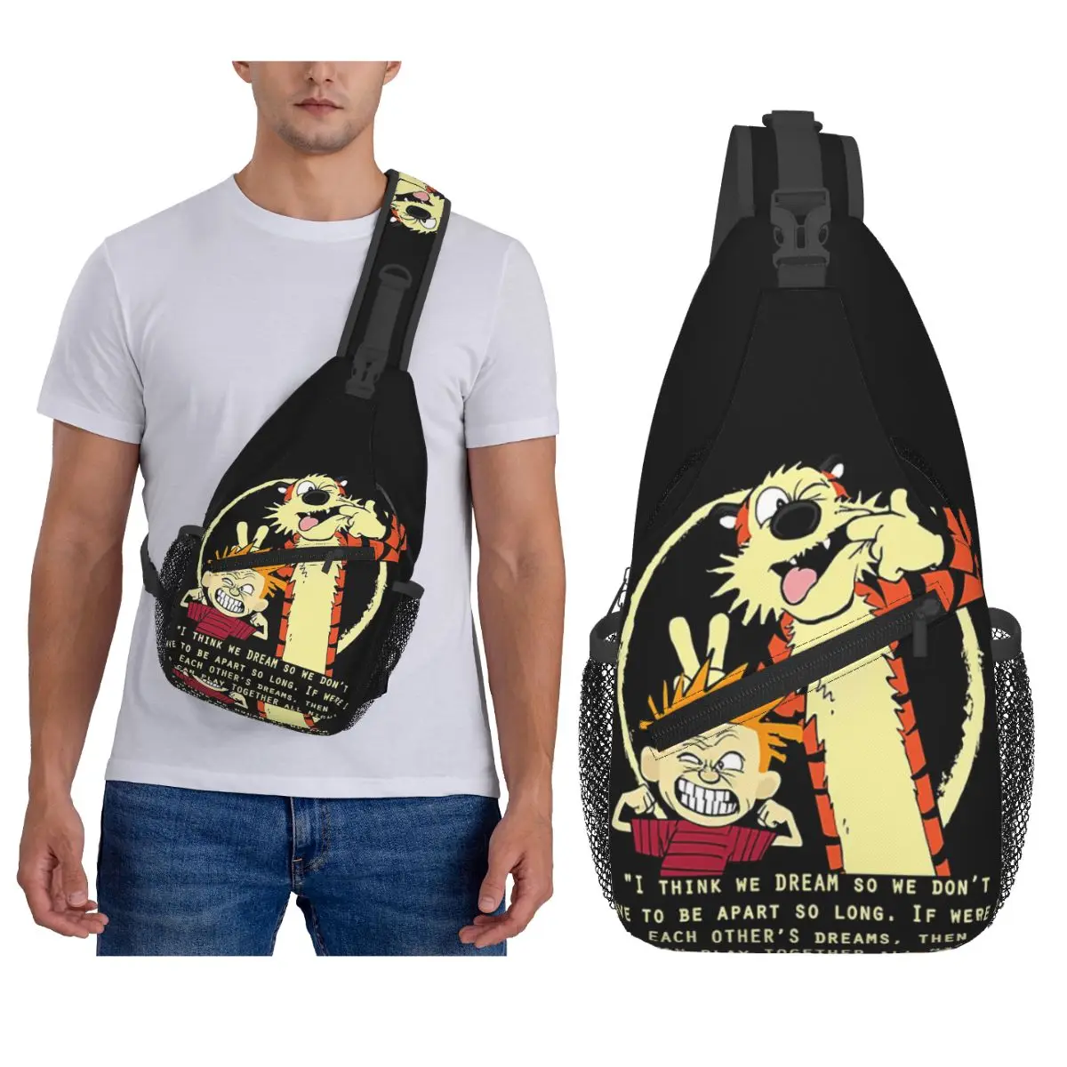 Calvin Hobbes Bolso de pecho hambriento para hombre, bandolera, mochila, bolso de pecho, viaje, senderismo, mochila, bolso de hombro