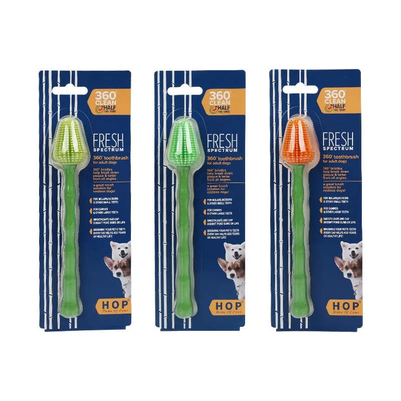 

360 Degree Dog Toothbrush Pet Oral Care Soft Bristles Gum Massage Plaque Tartar Removal Dental Cleaning Bamboo Style Plastic Pet