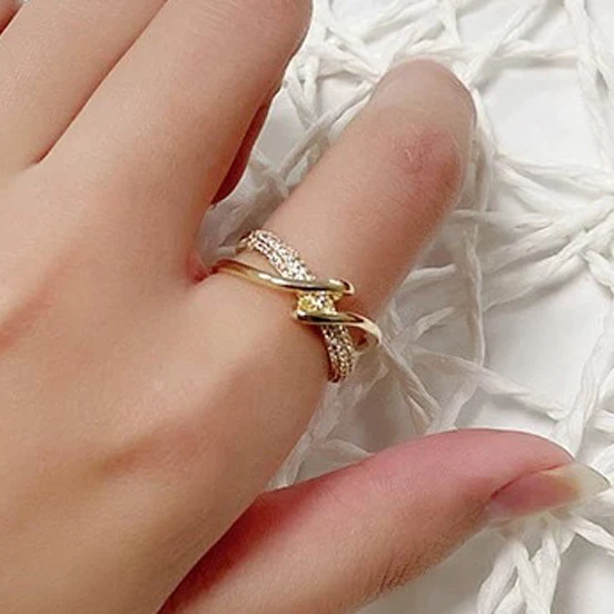 

Silver Plating Zircon Double Layered Twisted Round Opening Rings for Women Trendy Geometric Fashion Jewelry Accessories