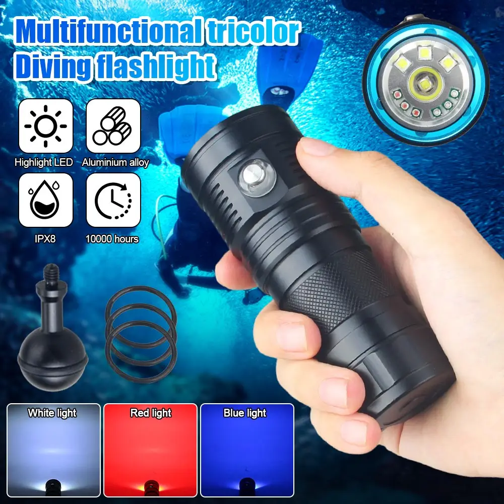 

80W Professional Underwater 100M 10LED Diving Photography Fill Light Waterproof IPX8 White+Red+Blue Scuba Diver Snorkeling Torch