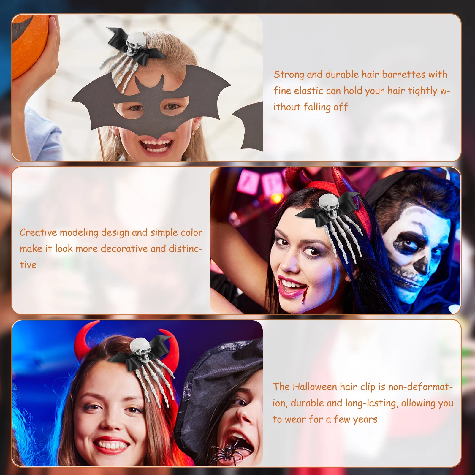 2Pcs Halloween Hairpins Skull Claw Design Barrettes for Cosplay Events Hand Headdress Strong Grip Hair Clips Party