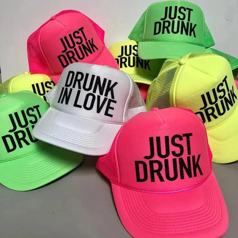 Just Drunk Drunk in love Trucker Hat beach pool Bachelorette party Bridal shower Girls trip Bach weekend bride bridesmaid gift