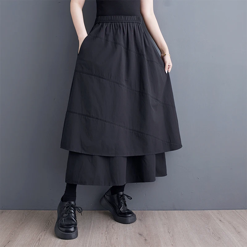 กระโปรงทรงเอ midi ผู้หญิง รุ่น Bla Hollow out Splice Commuter Sle ดีไซน์เอวกลางทรงเข้ารูป กระชับสัดส่วน ผ้าสองชั้น