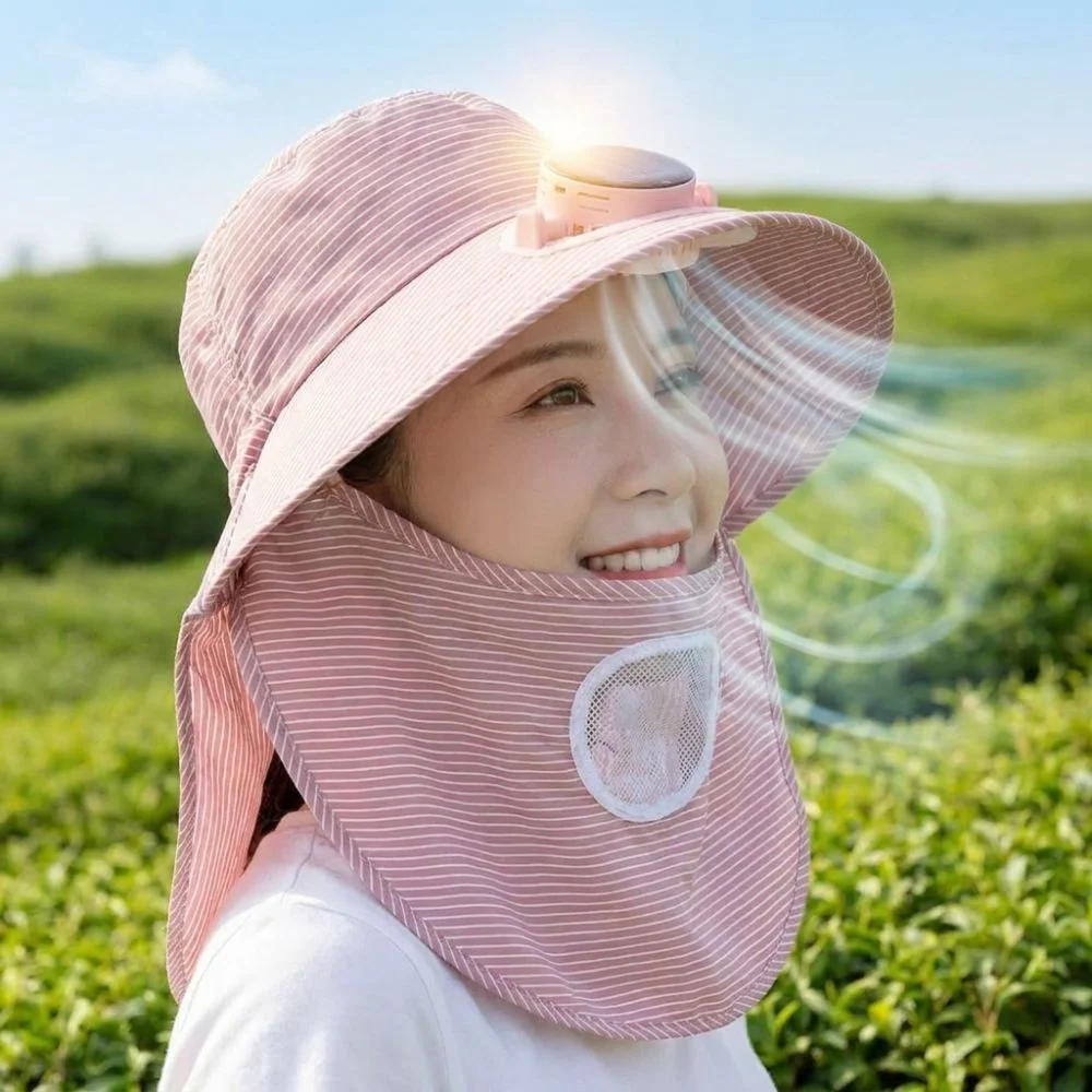 

Durable Solar Fan Face Mask Sun Hat 300mA UV Protection Fisherman's Hat Wide Brim Full Wrap Bucket Hat Summer Unisex