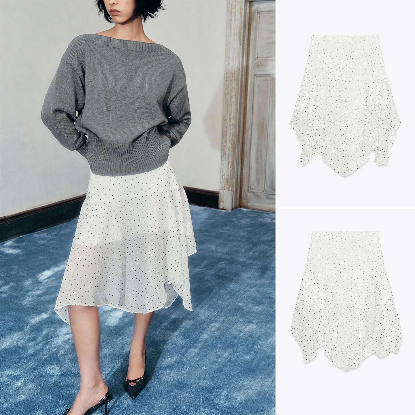 

Новое осеннее поступление, простой дизайн, асимметричная юбка-миди трапециевидной формы в горошек, женская модная юбка со средней талией, полиэфирная ткань Ciwalk