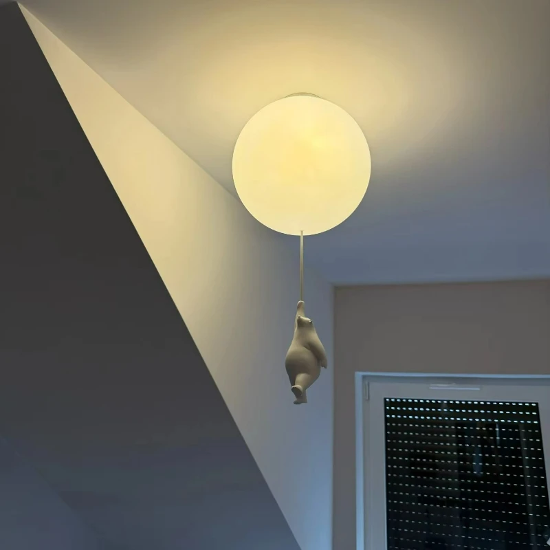 

Stylish Minimalist Polar Bear Glass Ball Resin LED Pendant Lights Art Creative Lamps for Living Room Home Decoration Chandelier