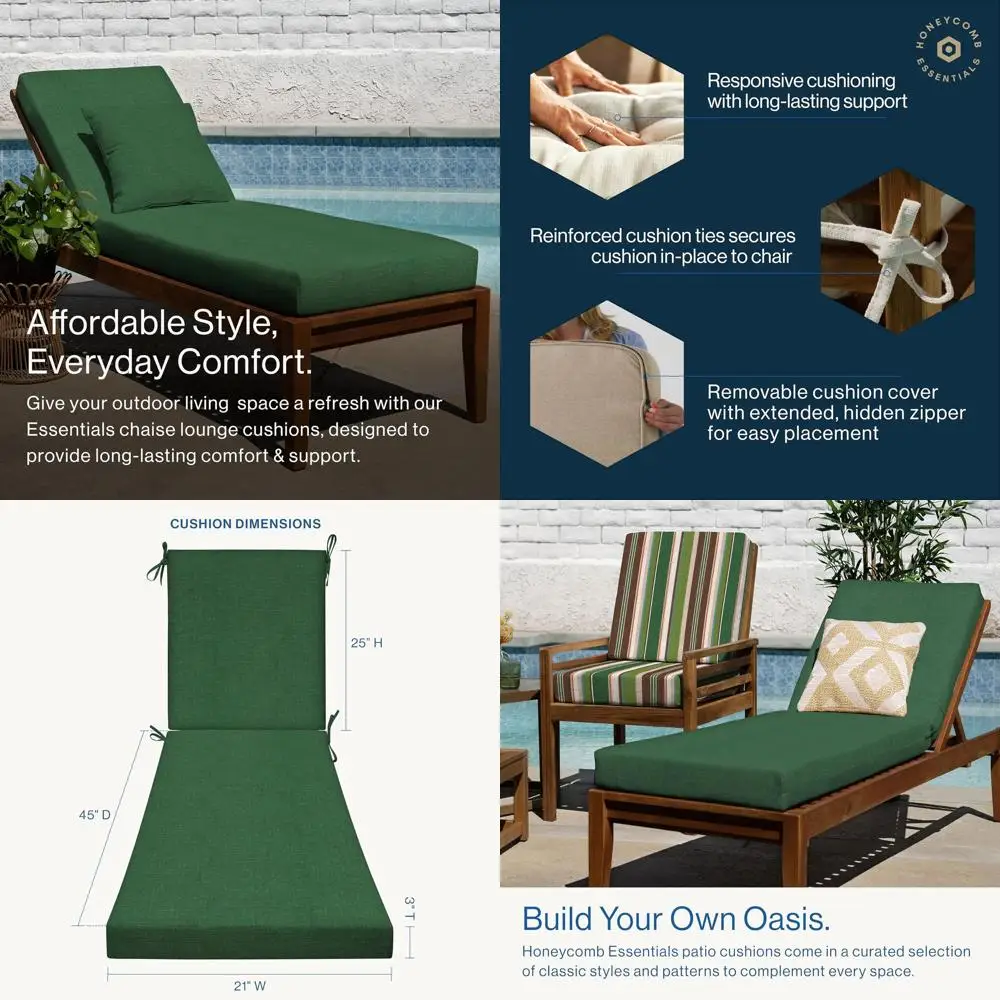 

Patio Furniture Chaise Lounge Cushion, 21 x 70, Hampton Textured Hunter Chair Cover