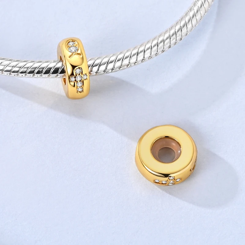 

New 925 Sterling Silver Golden Fish Cross Rubber Stopper Charms Pendant Fit 3mm Original Bracelet DIY Women Date Jewelry Gifts