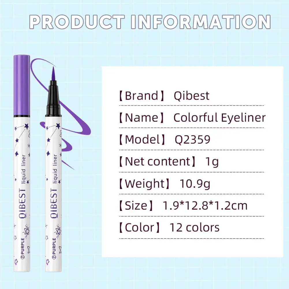 Crayon Eyeliner Liquide Imperméable à vaccage Rapide, Stylo Eyeliner Coloré Longue Durée, Outil de Maquillage pour les Yeux, miles, 12 Couleurs