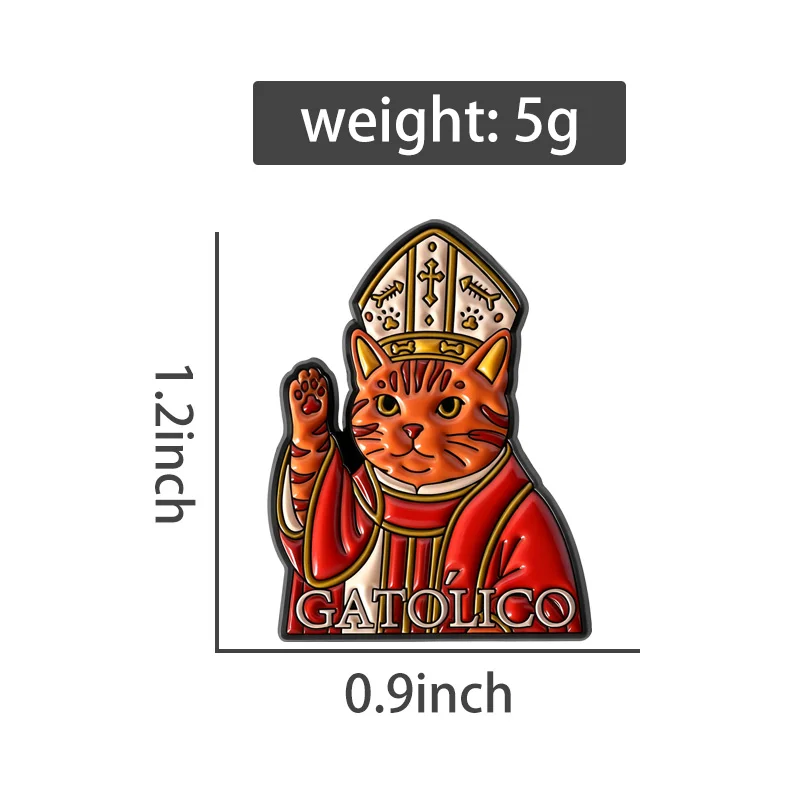 Sacred & Solemn Catholic Cat Brooch Enamel Pins Religious Belief GATOLICO Cat Brooches Lapel Badge Fun Jewelry Gift for Friends