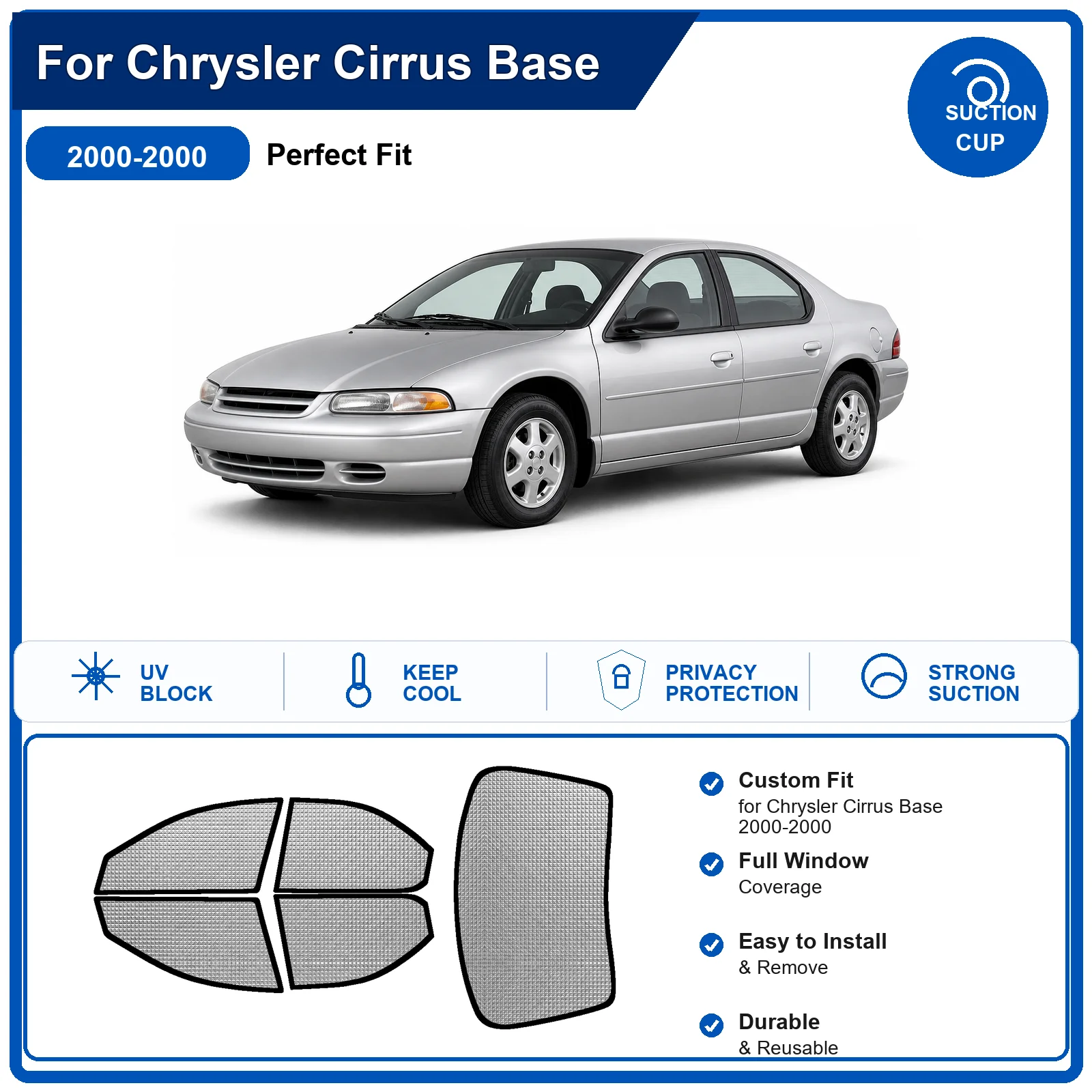 For Chrysler Cirrus Base 2000-2000 Custom Full Set Windshield Sun Shade Aluminum Foil Heat Insulation Anti UV Foldable