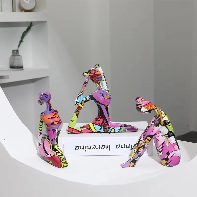 Creative Modern Resin Art Color Yoga Girl Statue Figurine Resin Sculpture Home Office Bar Store Decoration Ornament Crafts