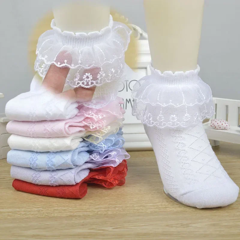 Chaussettes princesse en dentelle pour filles, chaussettes en maille, chaussettes de danse blanches pour enfants, école primaire