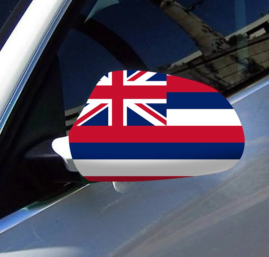 Directly Delivery 2 Pcs Free Size Four-way stretch fabric hawaii Flags Car Mirror Cover