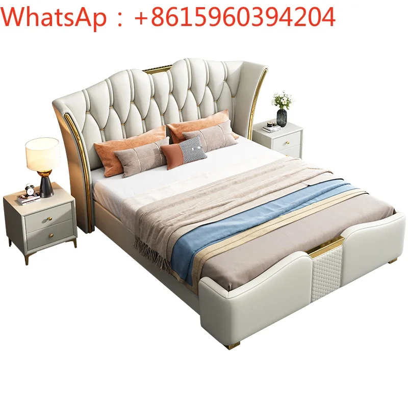 Luxury master bedroom leather bed modern simple 1.8m master bedroom leather double wedding bed 1.5m tatami storage soft bed