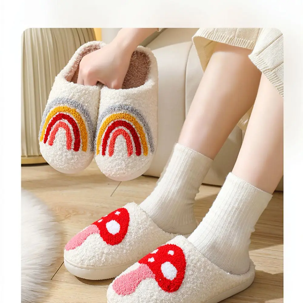 Cozy Plush Indoor Slippers Soft Warm Home Footwear Cartoon Pattern Anti Slip Winter Bedroom Slides Cute House Shoes