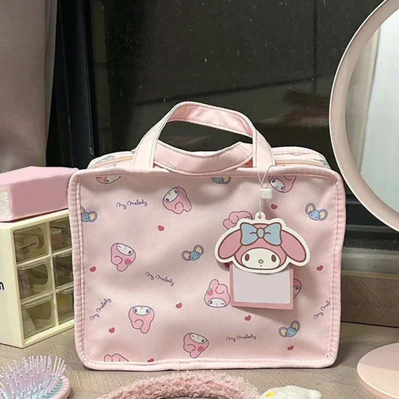 

Sanrio Pink Sweetheart High-capacity Cosmetic Bag Cute Kitty Cat Portable Canvas Travel Sundries Storage Bag Large Handbag
