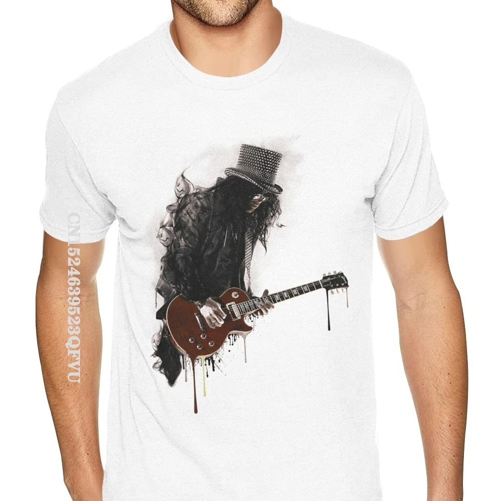 Cool Slash Playing Guitar Rock Music Band Gun N Roses T Shirt Men Custom Made Retro Cotton Kawaii Gothic Style TShirt