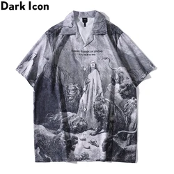 Dark Icon Full Printed Button Down Collar Street Shirts Men Summer Thin Material Beach Shirts Casual Shirts Outerwear Clothes