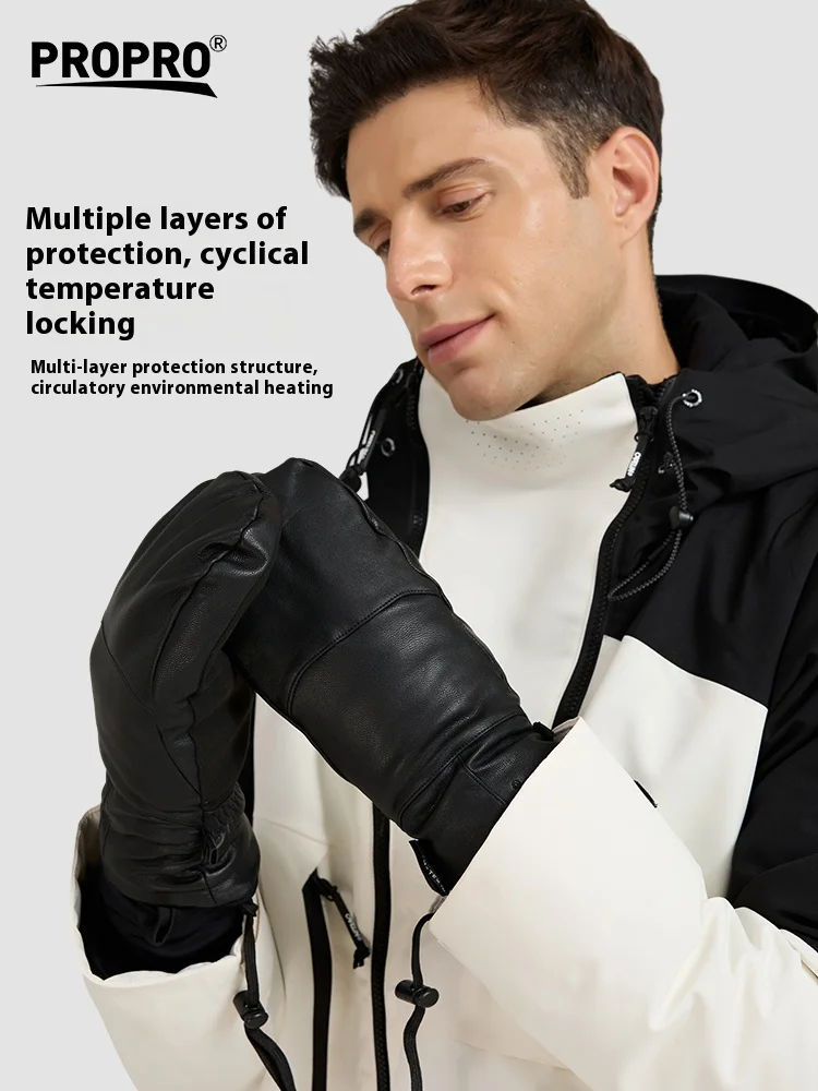 

Hot goat skin skis with finger gloves for skiing, snowmobile, snow sports, winter warmth gloves, waterproof and windproof