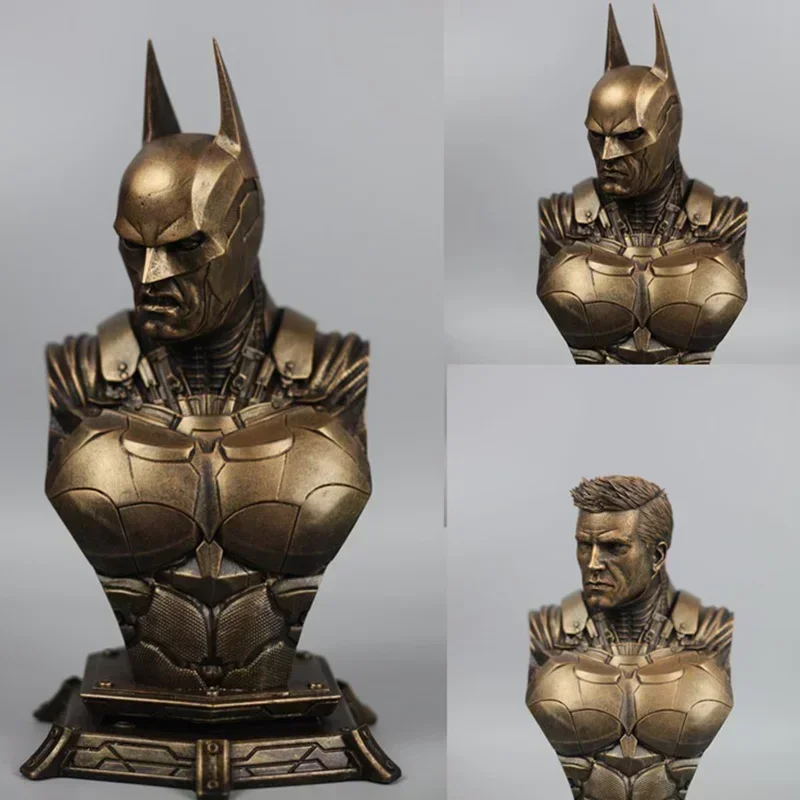 Batman Arkham Knight Batman Action Figures P1s Bust Sculpture Replaceable Head Imitation Copper Statue Model Collectable Toy