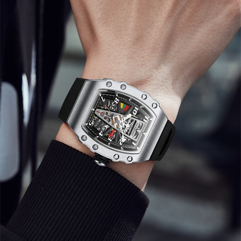 HANBORO Mechanical Watches Wine Barrel Watch With Diamond Watch For Men Business Brand Luxury Automatic Men\'S Watch Montre