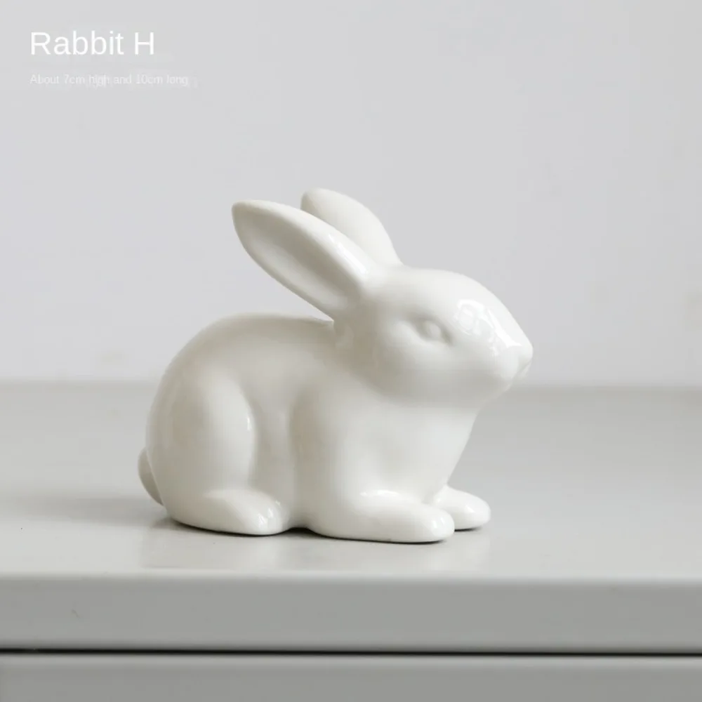 Figuritas de conejo de pascua blancas, 8 diseños, decoración de Pascua de cerámica, decoración de escritorio pequeña, adornos de animales de Pascua