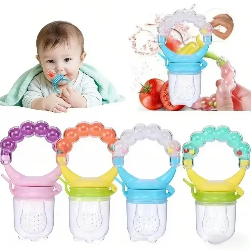 1/2/3Pcs Baby Food Nibbler Feeding Spoon Bell Ring Juice Extractor Pacifier Chew Silicone Gum Fruit Vegetable Bite Eat Auxiliary