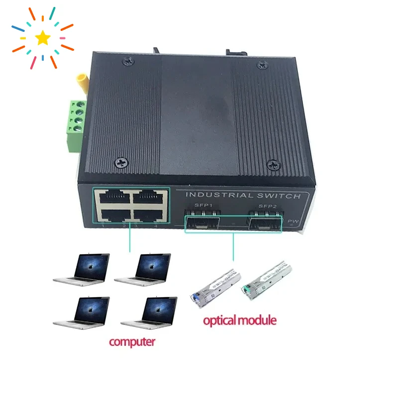 4 ports 10/100M 12V-54V with 2 ports10/100M SFP Ethernet industrial swith