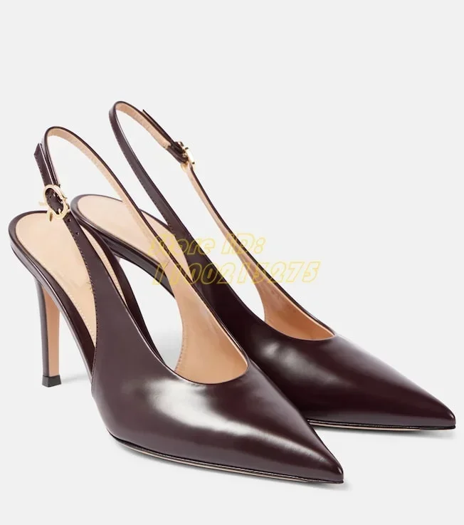 Slingback Leather Pumps Stiletto Thin High Heel Fashion 2025 Spring Autumn Back Strap High Heels Slip On Sexy Pointy Toe Solid
