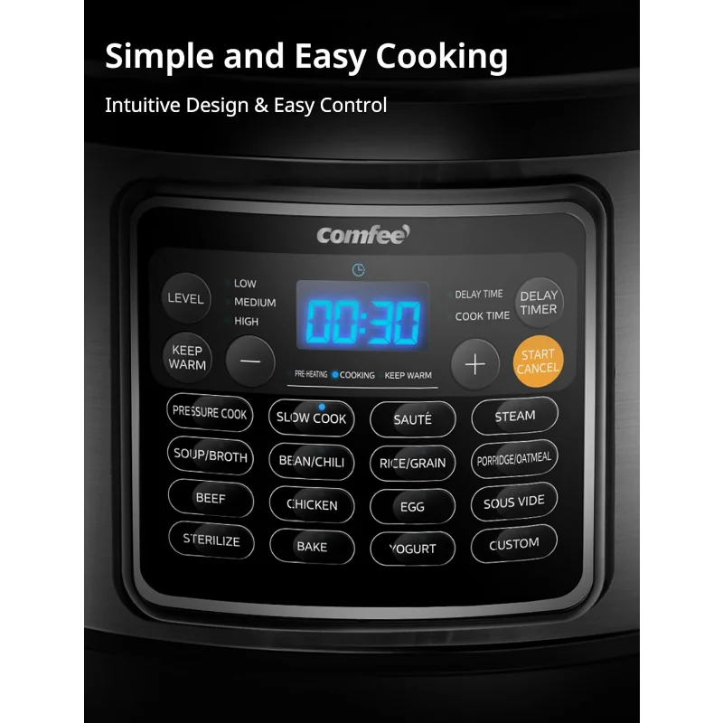 COMFEE’ 16-in-1 8Qt Electric Pressure Cooker, Non-Stick Pot, Yogurt Maker, Rice Cooker Slow Cooker Sauté Steamer Stainless Steel