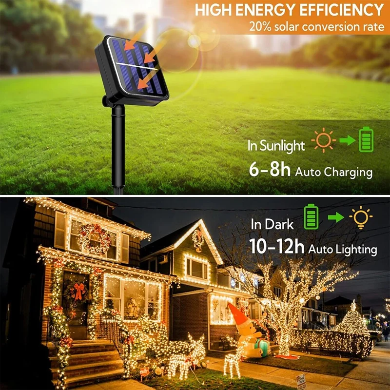 Guirnalda de luces LED solares para exteriores, guirnalda de luces de hadas impermeable para fiesta de Navidad y jardín, decoraciones de lámparas solares, 5M, 20M, 30M