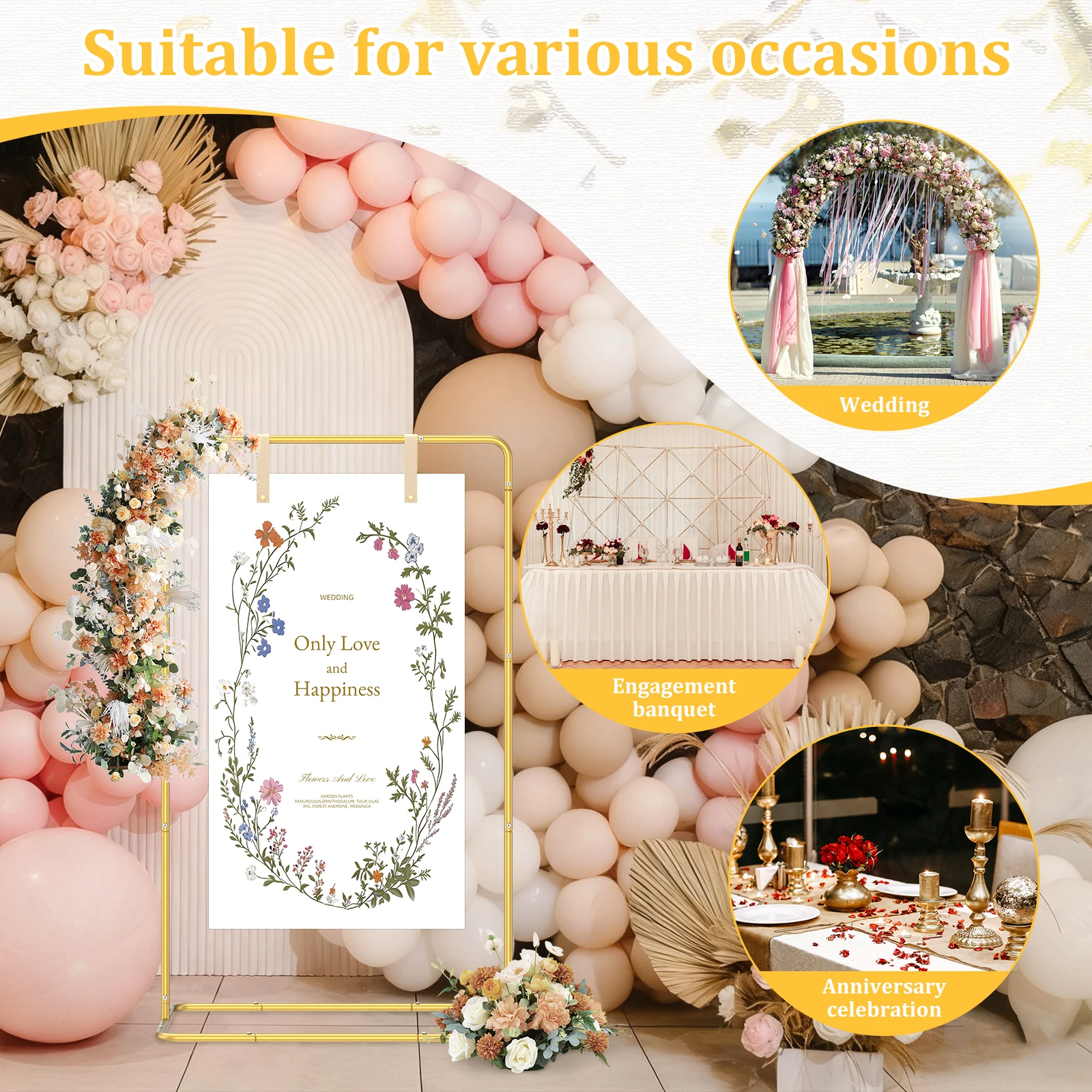Złoty Stojak na Łuk Ślubny Dekoracja Imprezowa Łuk z Balonów Regulowana Rama Uchwyt na Tło Stojak na Tabliczki Powitalne na Imprezy Uchwyt na Plakaty