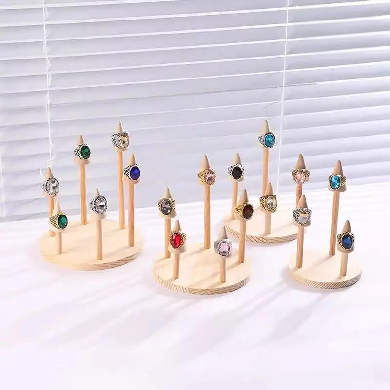 جولة الخشب مخروط حلقة عرض موقف خواتم الاصبع حامل ساعة الإسورة صينية تخزين مجوهرات نافذة عرض عرض عرض الدعائم #5