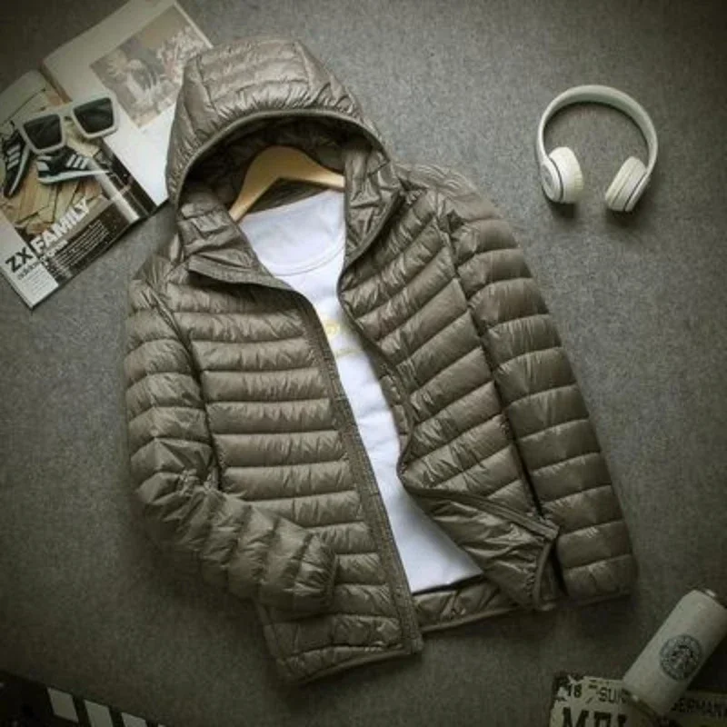 

New Brand Autumn Winter Light Down Jacket Men's Fashion Hooded Short Large Ultra-thin Lightweight Youth Slim Coat Down Jackets