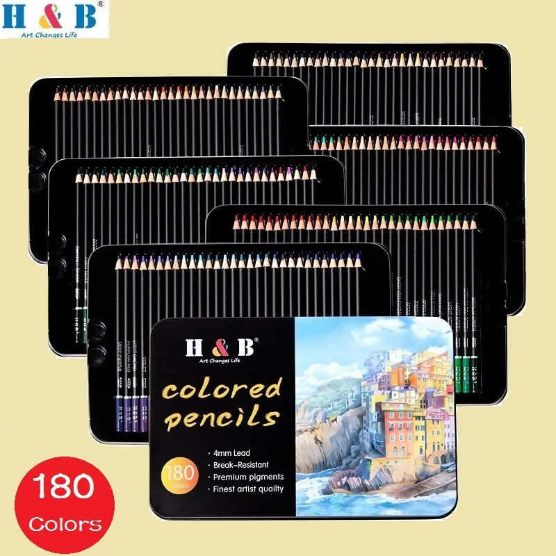 

H&B Oil Colores Pencil Set 180/120/72 Lapices 색연필 Art School Supplies Based Paintbrush Professional Coloring Student Stationery