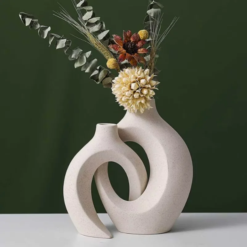 European Ceramic Vase Set Creative White Simple Home Decoration Living Room Entryway TV Cabinet