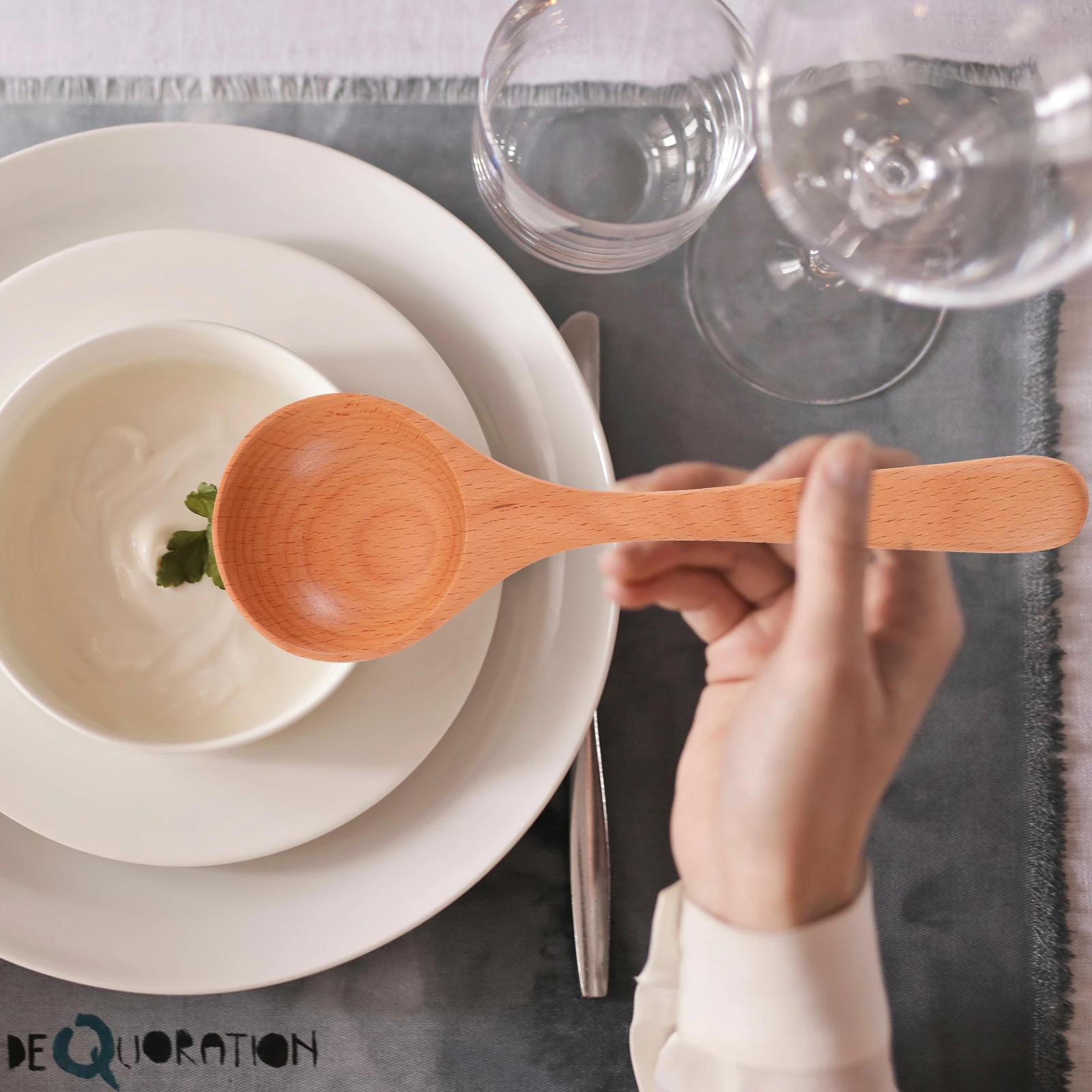 

2 Pcs Wood Long H Spoons Soup Porridge Rice Honey Multi Function Anti Rust Practical Tableware Wooden Spoon Food