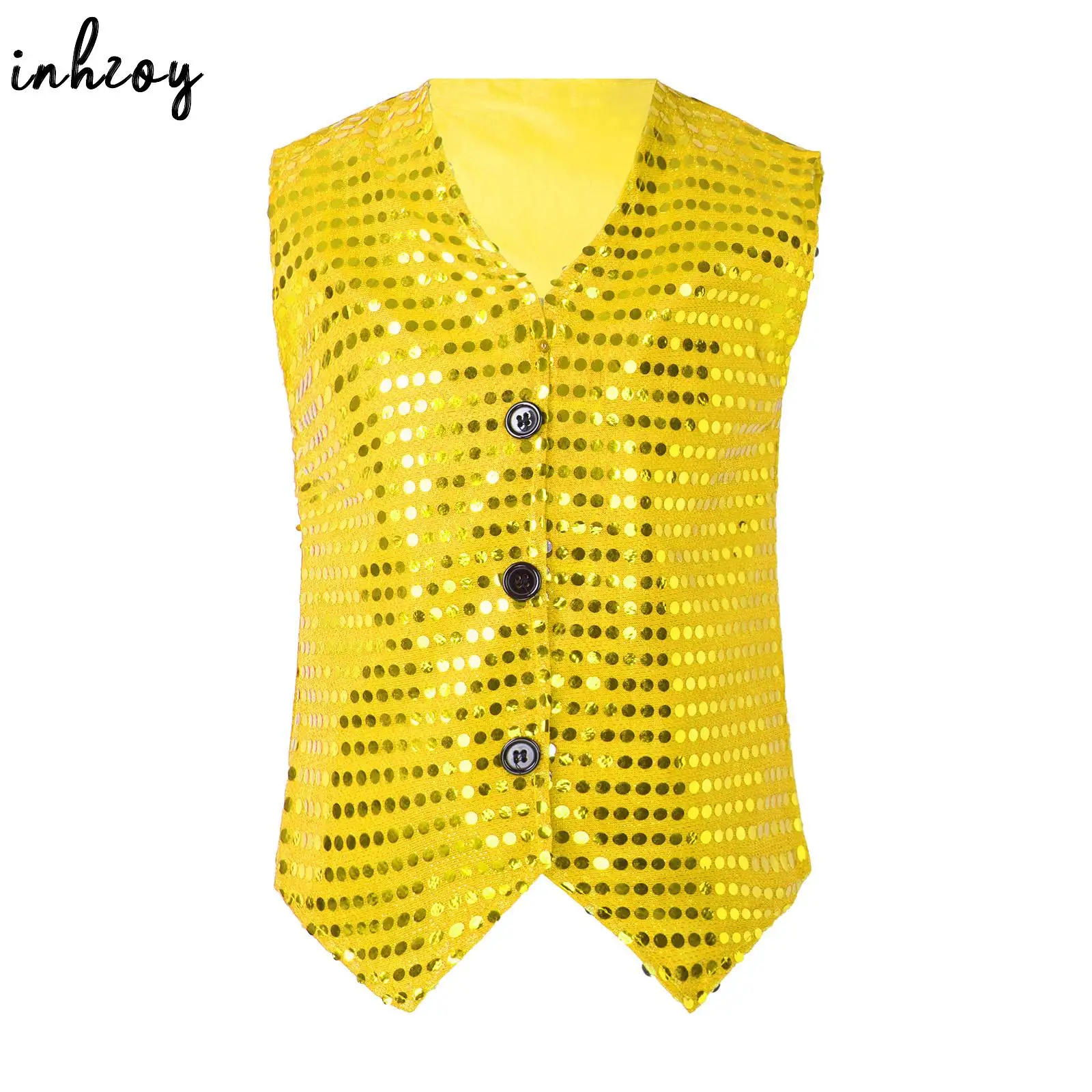 

Детский стильный жилет с блестками, блестящий топ без рукавов в стиле хип-хоп для джазовых танцев, костюм для выступлений и хора, женское платье